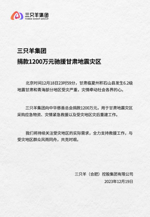 疯狂小杨哥捐款1200万善款及物资驰援甘肃震区